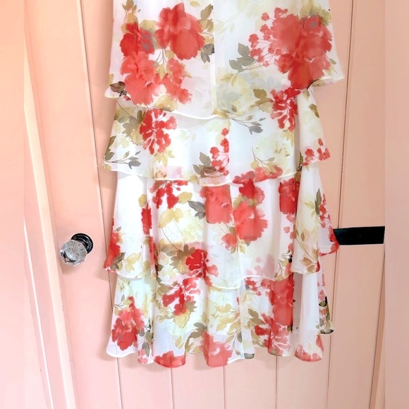 S.L. FASHIONS DRESS WITH SHADES OF CORAL AND PINK. LINED WITH WHITE. SZ 12 - Picture 5 of 10